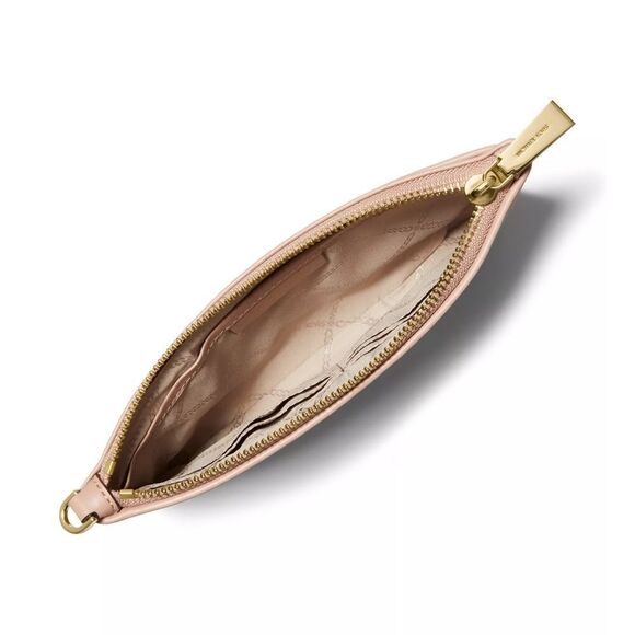 New! MICHAEL KORS MK Logo Jet Set Medium Top Zip Wristlet With Strap Color Fawn - Picture 2 of 4